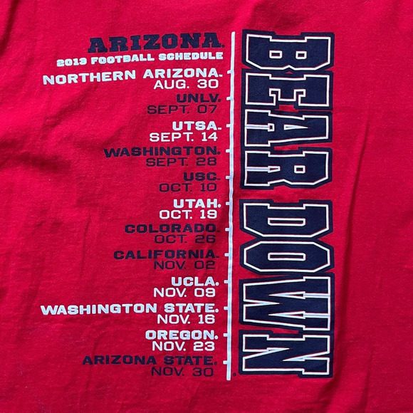 Champion Arizona 2013 Football Schedule Bear Down Cotton T Shirt XL - Picture 4 of 6